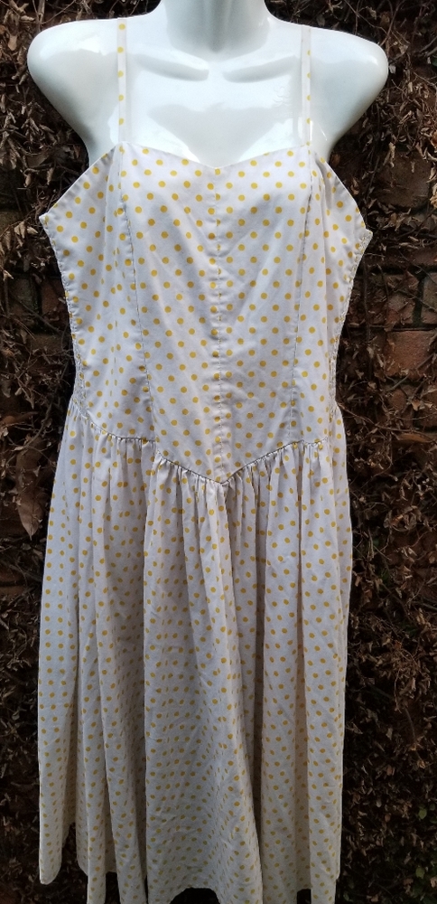 Vintage yellow polka dot dress M